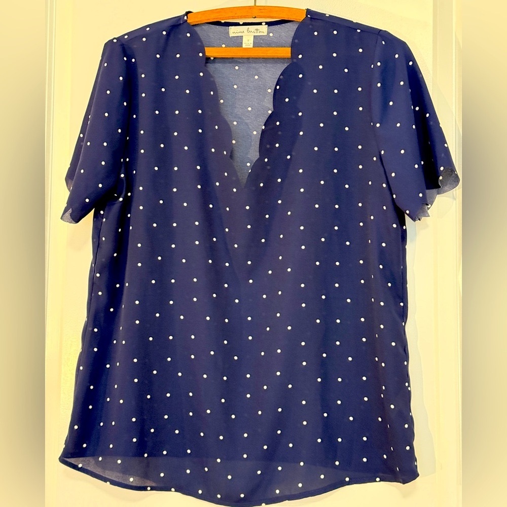 Nine Britton Navy Blue Polka Dot Blouse SMALL